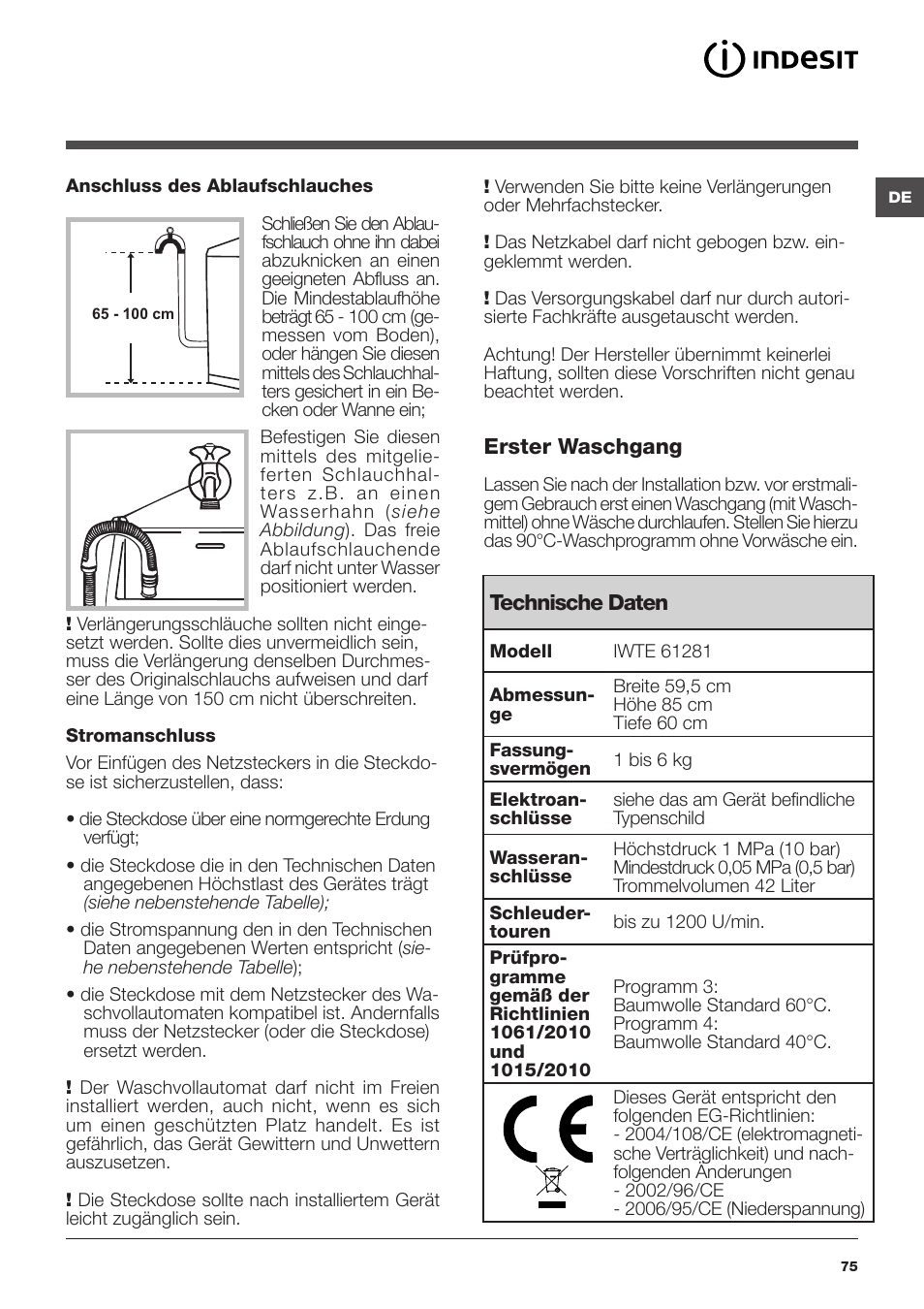 Indesit IWTE 61281 ECO User Manual | Page 75 / 84