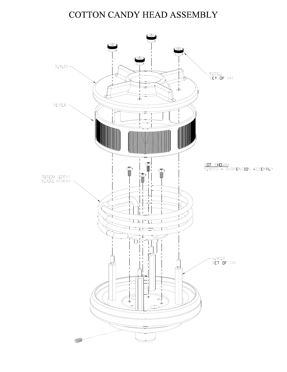 Cotton candy head assembly | Paragon 7205110 (230V) 5 COTTON CANDY User Manual | Page 8 / 9