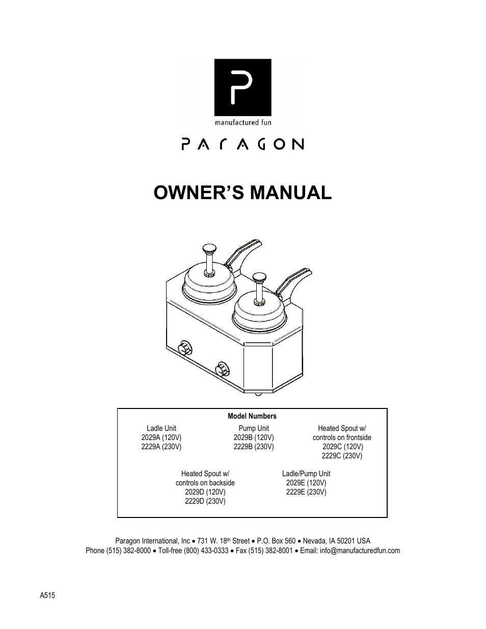 Paragon 2029 Series-Dual Water Vessel Warmers User Manual | 8 pages