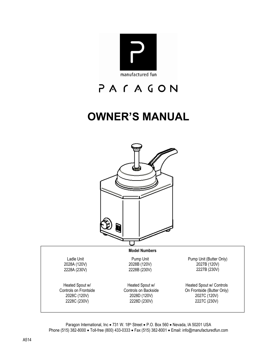 Paragon 2028 Series-Single Water Vessel Warmers User Manual | 8 pages