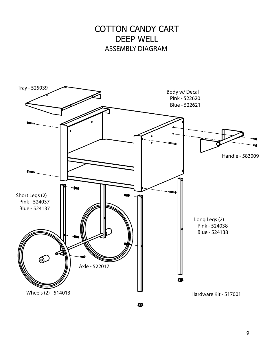 Instruction sheet, Cotton candy cart deep well, Assembly diagram | Paragon 3060050 DEEP WELL CART User Manual | Page 9 / 9