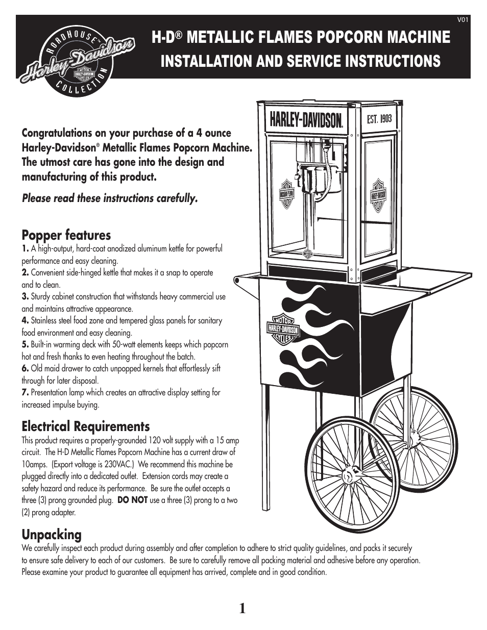 Paragon H-D METALLIC FLAMES POPCORN MACHINE User Manual | 4 pages