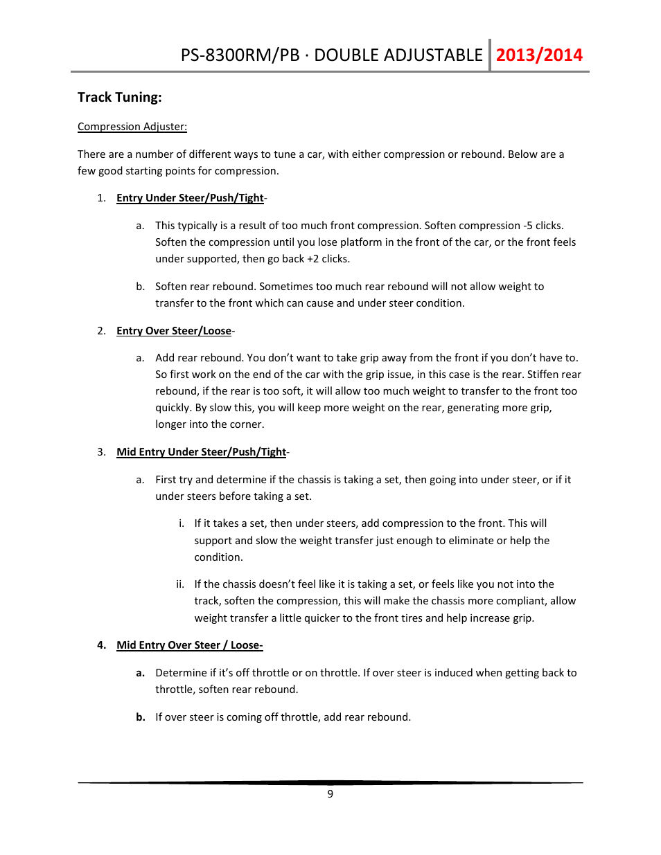 Track tuning | Penske Racing Shocks 8300-DA User Manual | Page 9 / 12