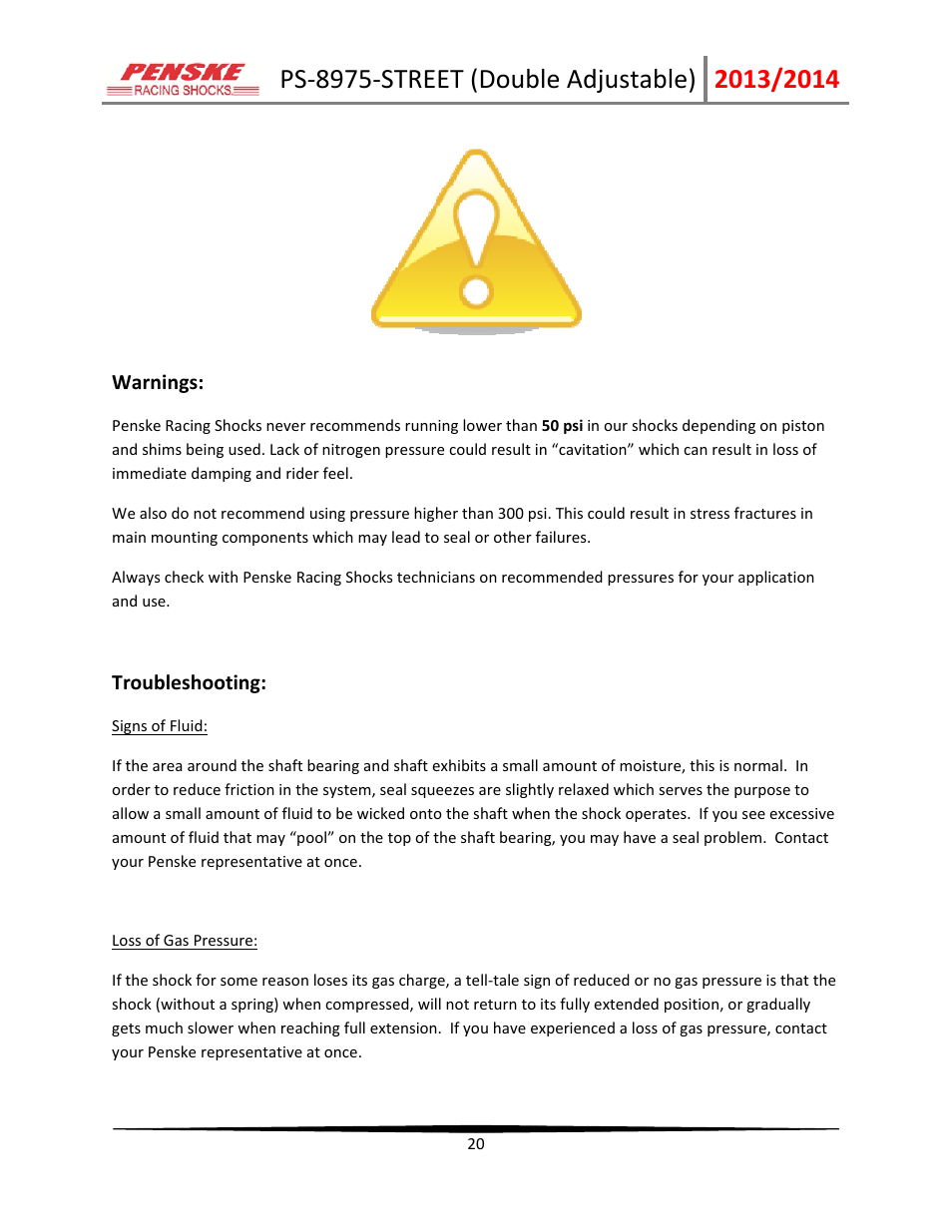 Penske Racing Shocks 8975-STREET User Manual | Page 20 / 21