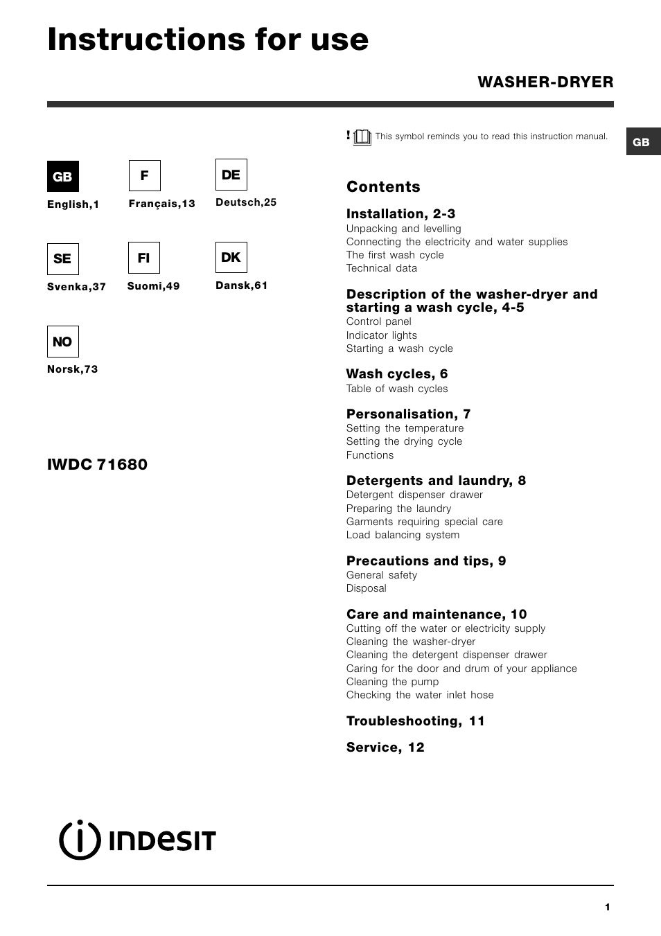 Indesit IWDC 71680 User Manual | 84 pages