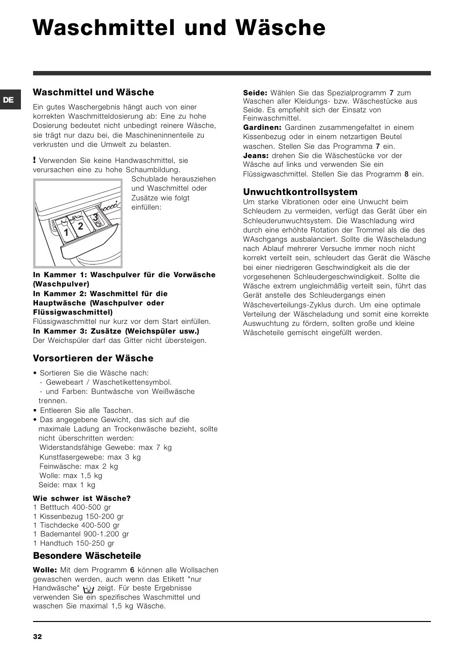 Waschmittel und wäsche | Indesit IWDC 71680 User Manual | Page 32 / 84