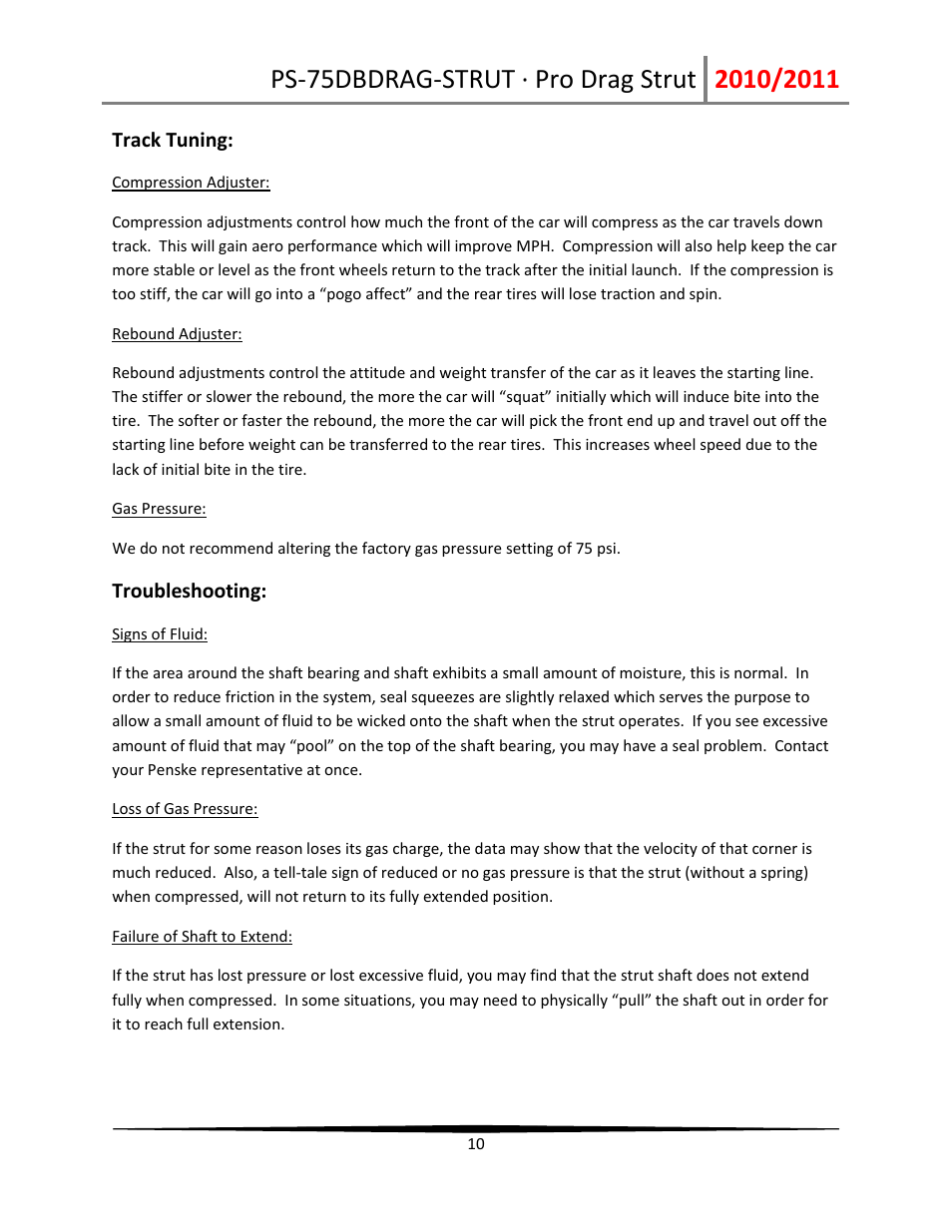 Penske Racing Shocks 75DBDRAG-STRUT User Manual | Page 10 / 11