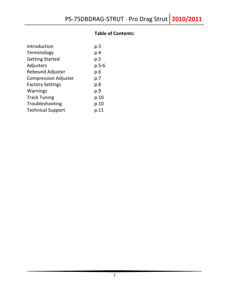 Penske Racing Shocks 75DBDRAG-STRUT User Manual | Page 2 / 11