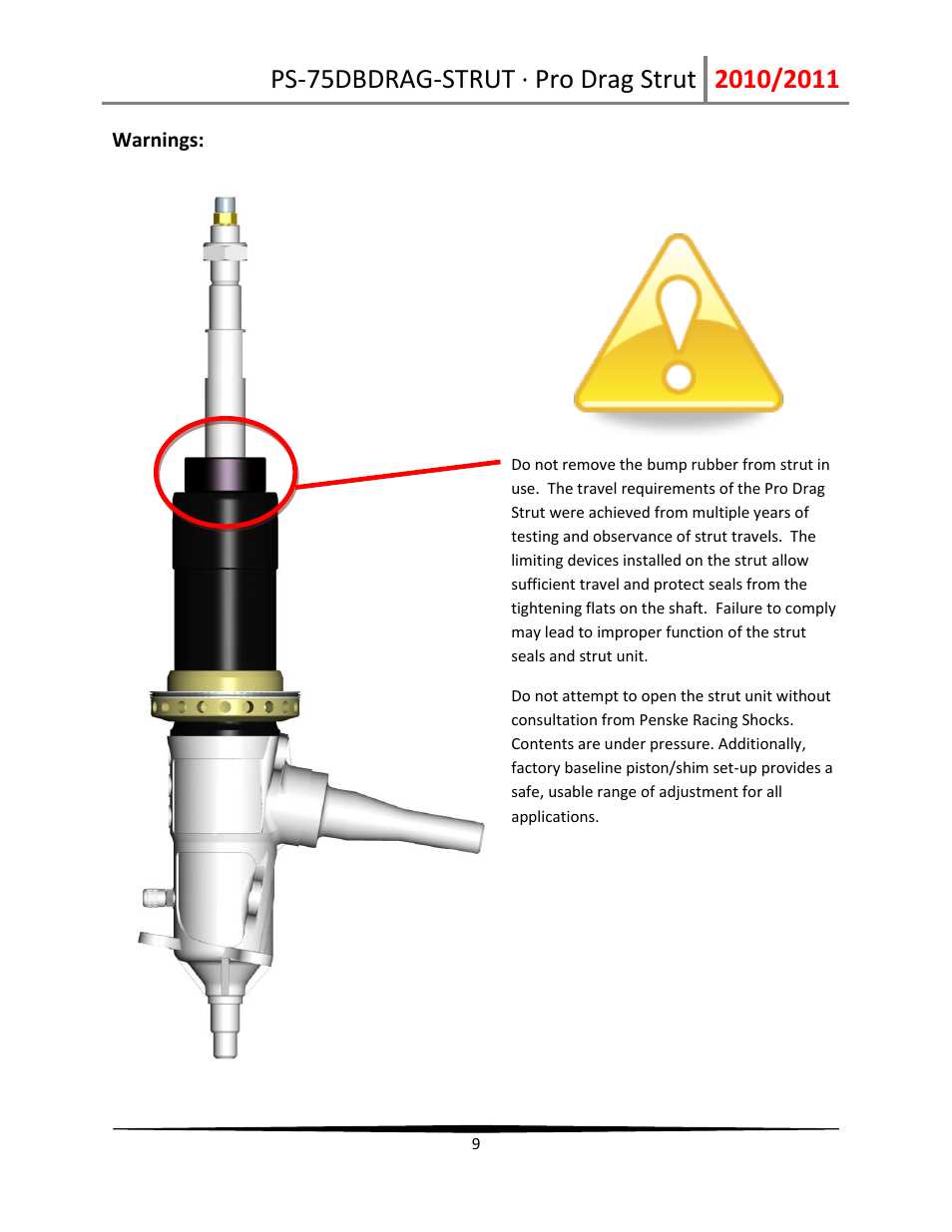 Penske Racing Shocks 75DBDRAG-STRUT User Manual | Page 9 / 11