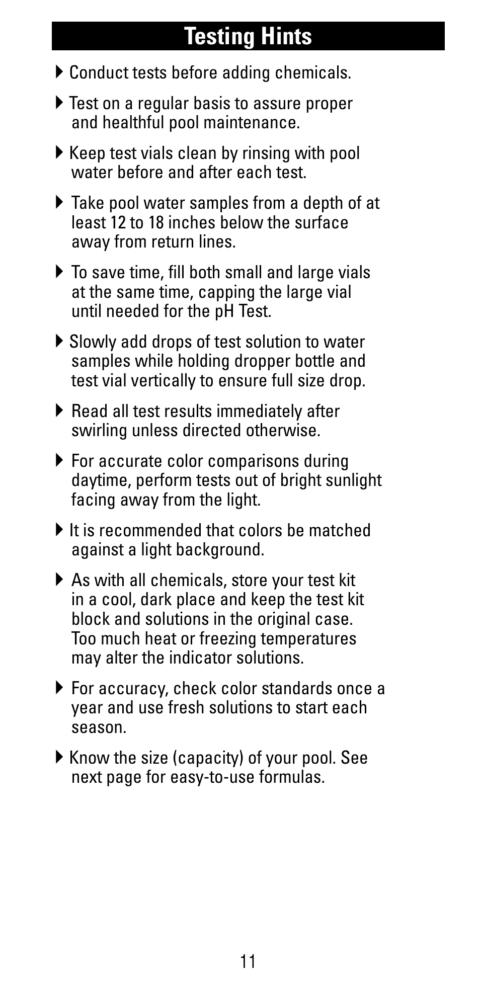 Testing hints | Poolmaster 22280 5-Way Test Kit User Manual | Page 13 / 15