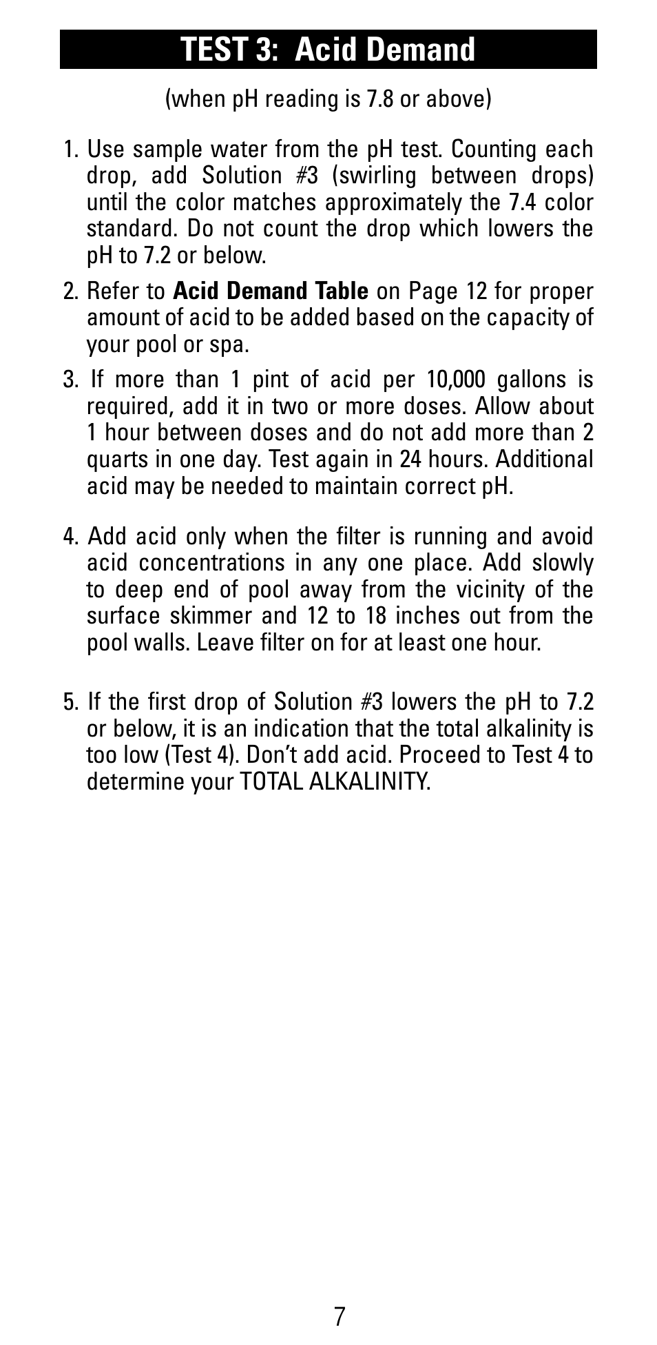 Test 3: acid demand | Poolmaster 22280 5-Way Test Kit User Manual | Page 9 / 15