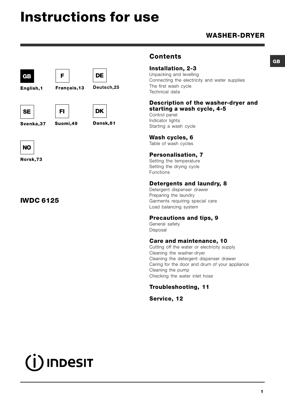 Indesit IWDC 6125 User Manual | 84 pages
