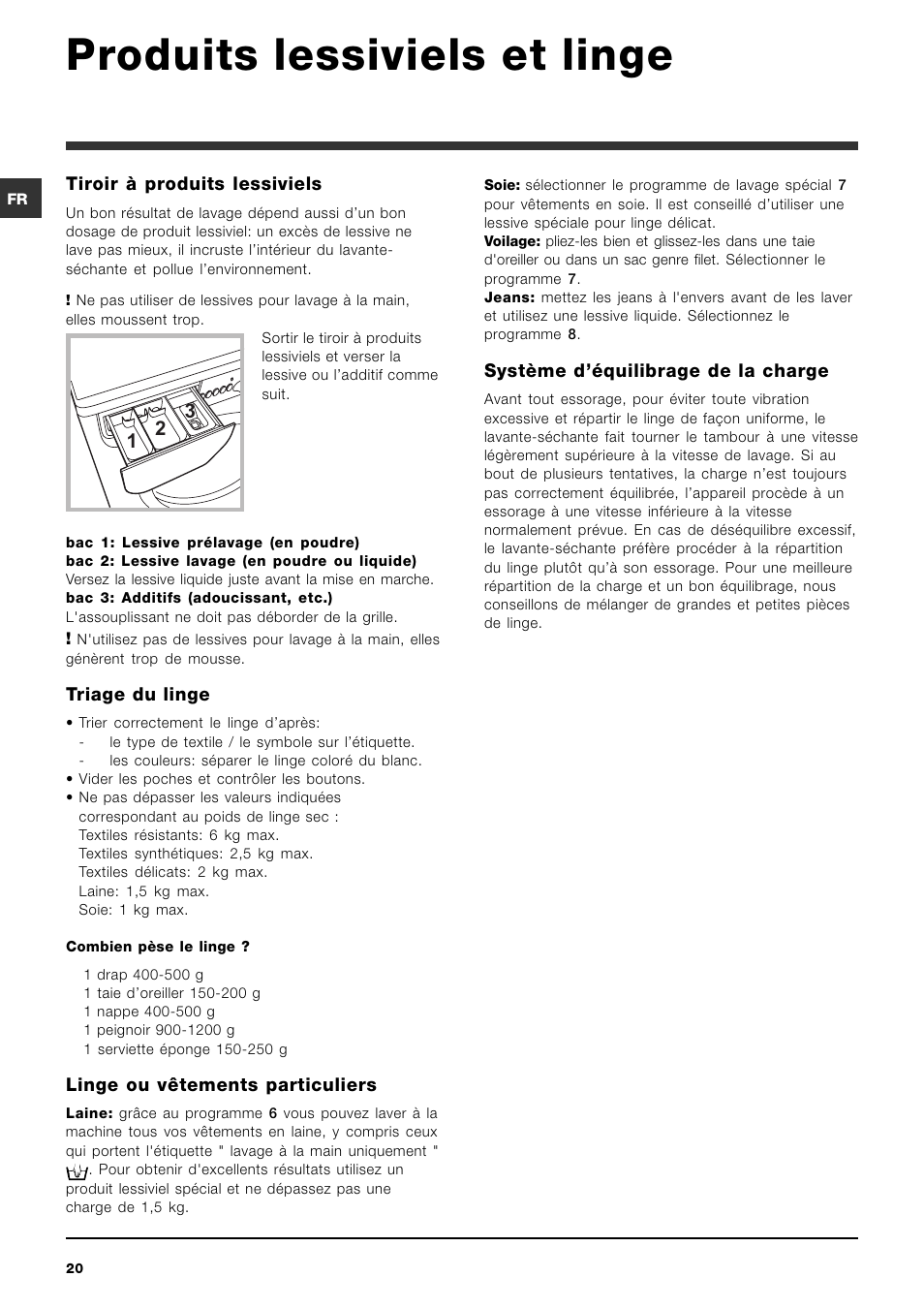 Produits lessiviels et linge | Indesit IWDC 6125 User Manual | Page 20 / 84