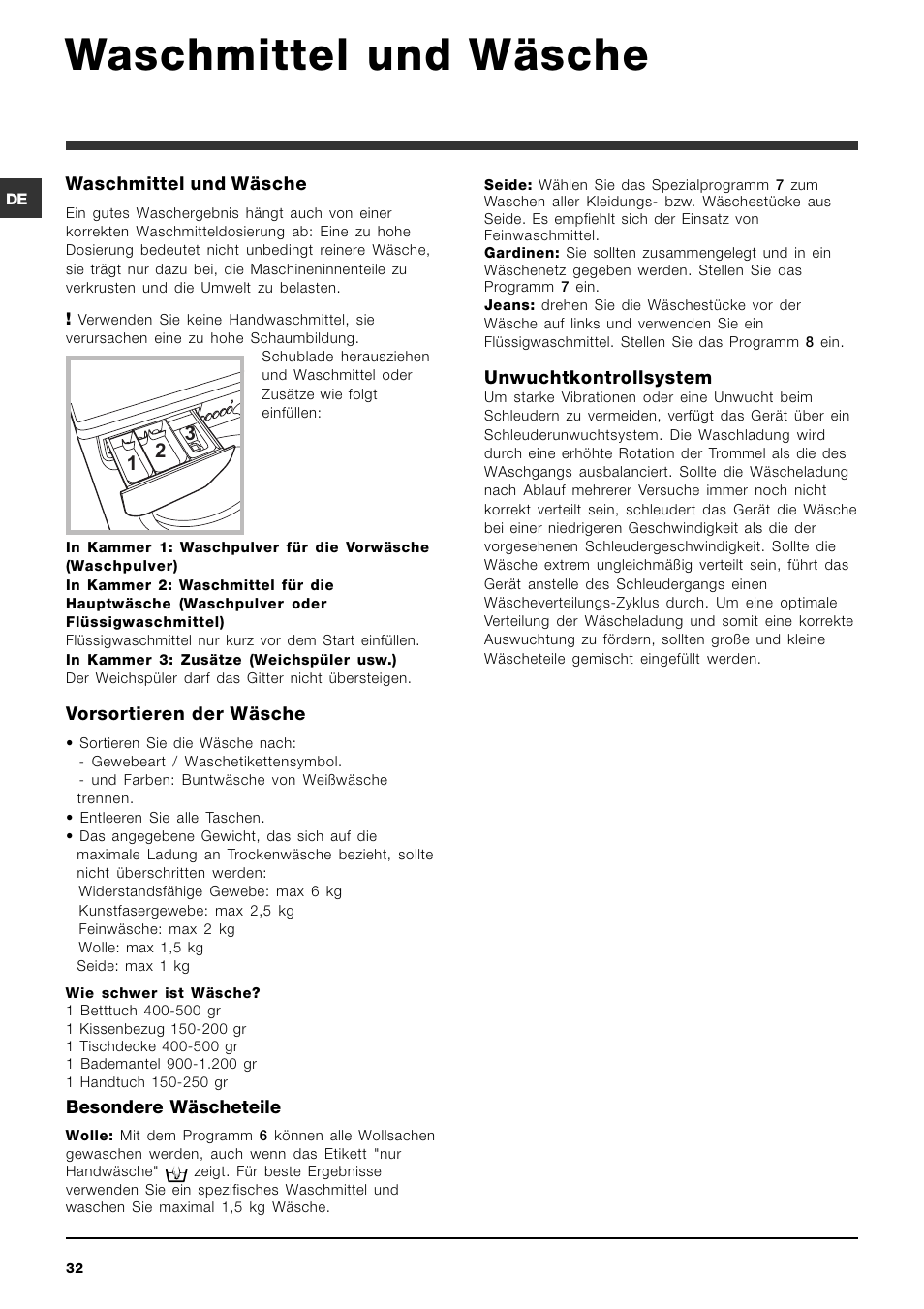 Waschmittel und wäsche | Indesit IWDC 6125 User Manual | Page 32 / 84