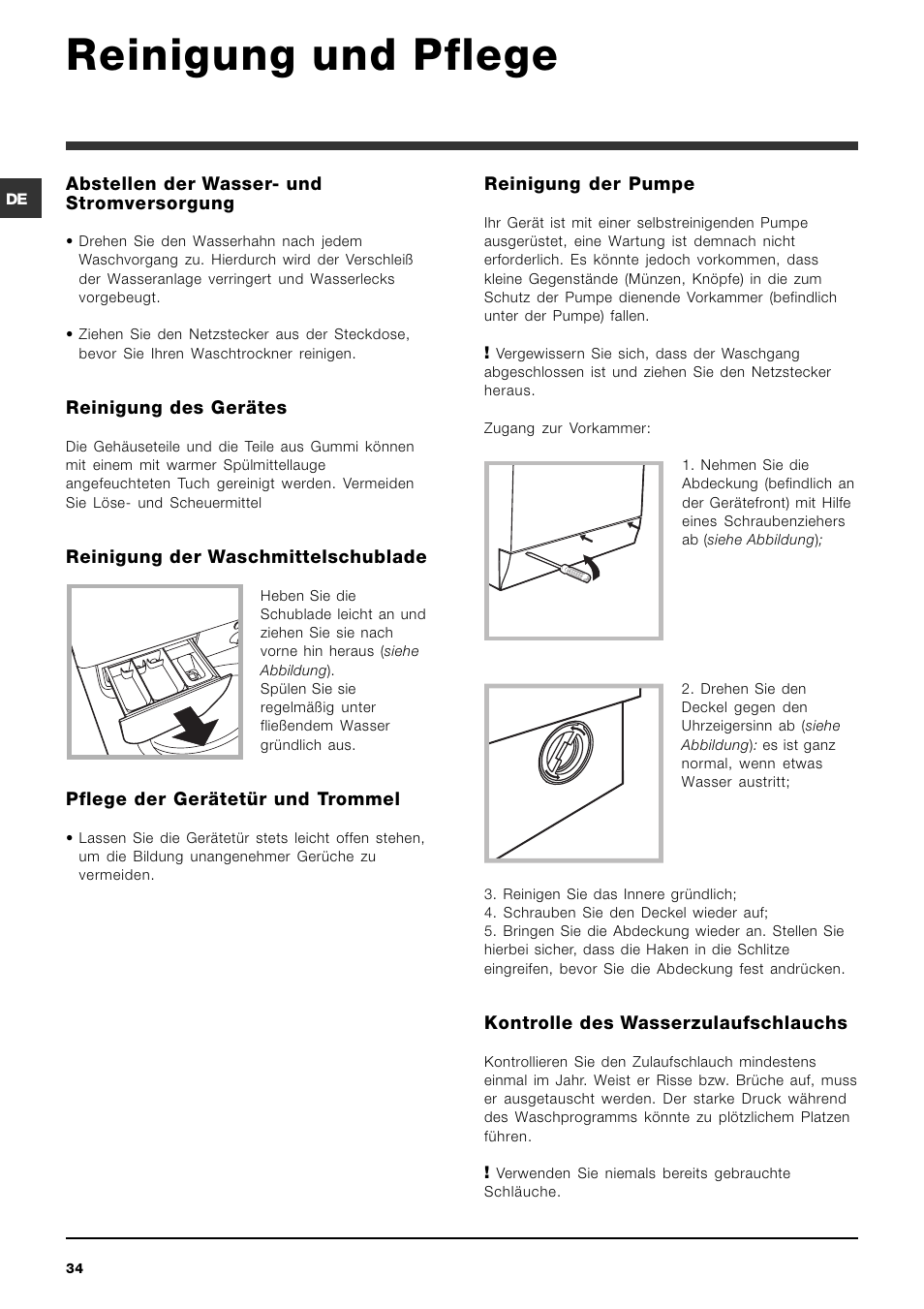 Reinigung und pflege | Indesit IWDC 6125 User Manual | Page 34 / 84