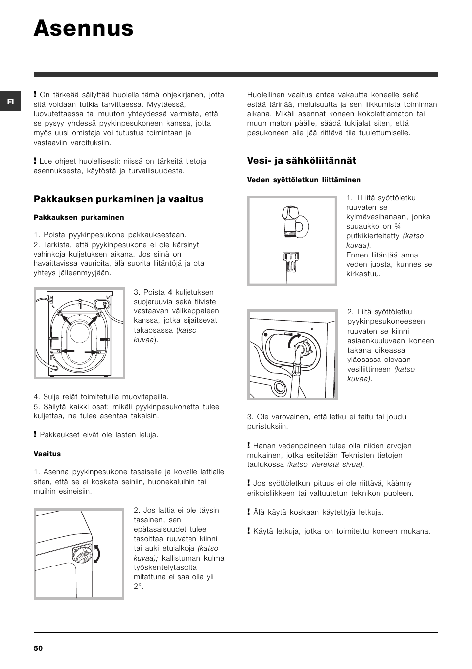 Asennus | Indesit IWDC 6125 User Manual | Page 50 / 84
