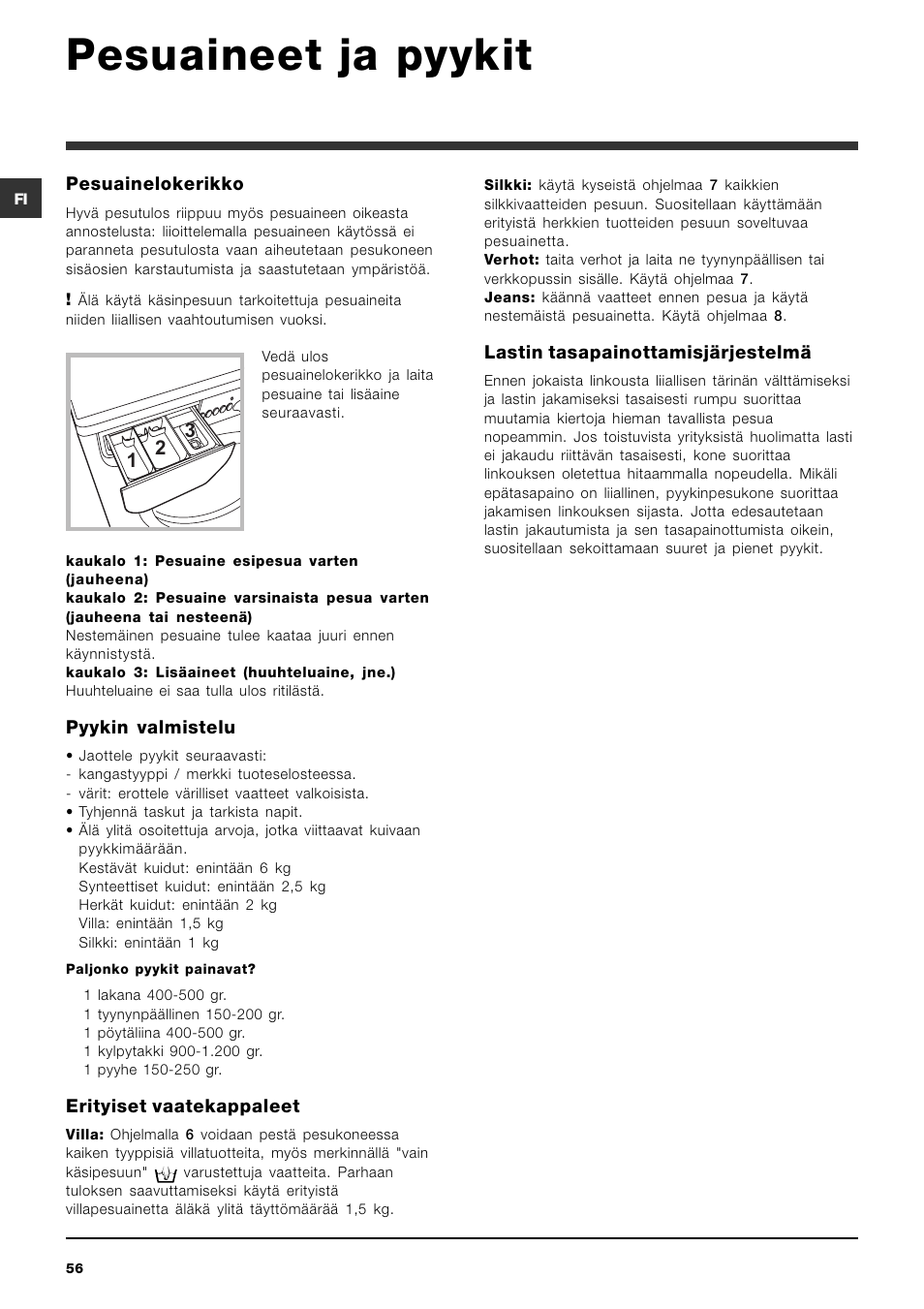 Pesuaineet ja pyykit | Indesit IWDC 6125 User Manual | Page 56 / 84