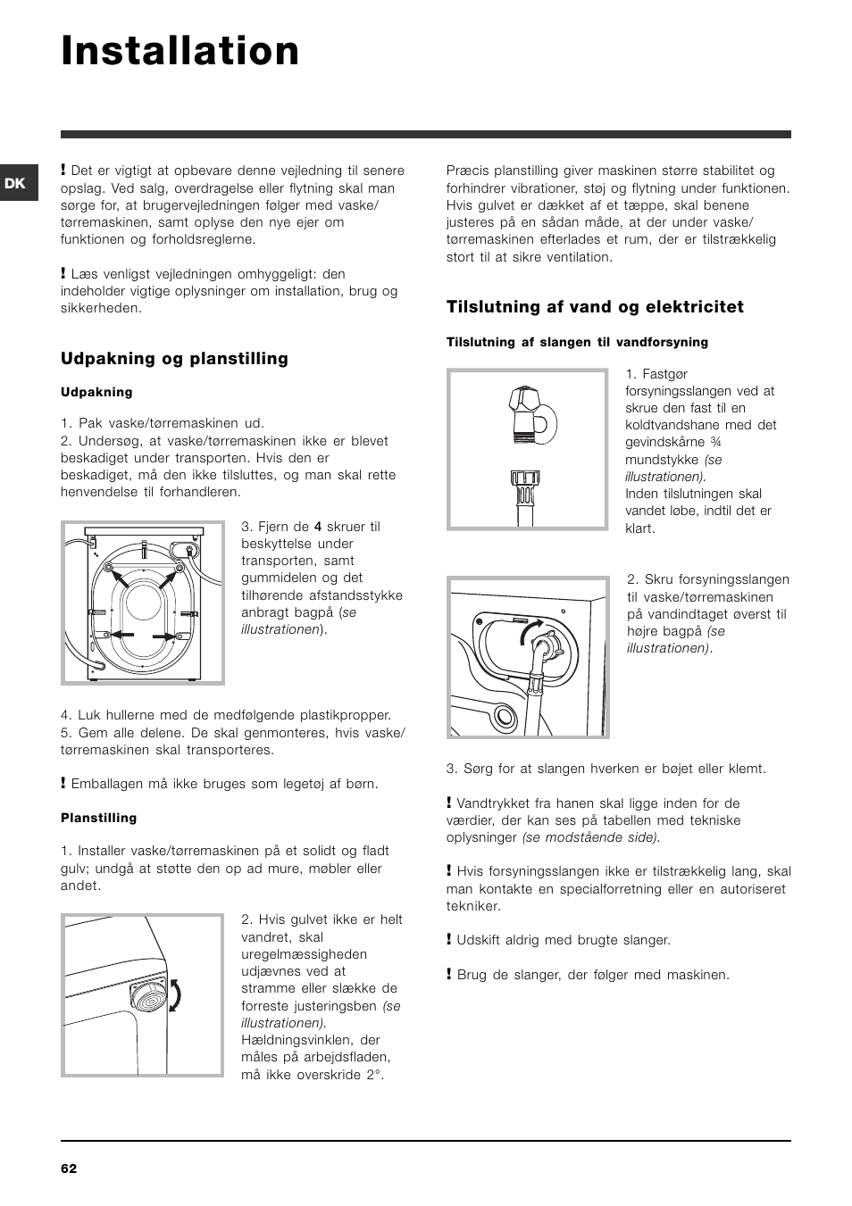 Installation | Indesit IWDC 6125 User Manual | Page 62 / 84