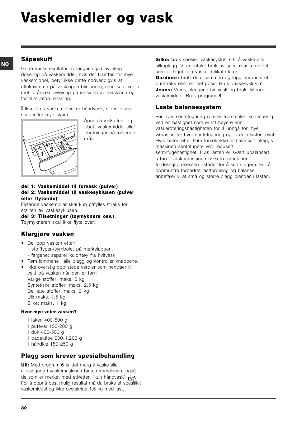 Vaskemidler og vask | Indesit IWDC 6125 User Manual | Page 80 / 84