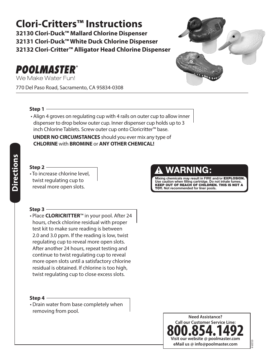 Poolmaster 32132 Clori-Critters User Manual | 1 page