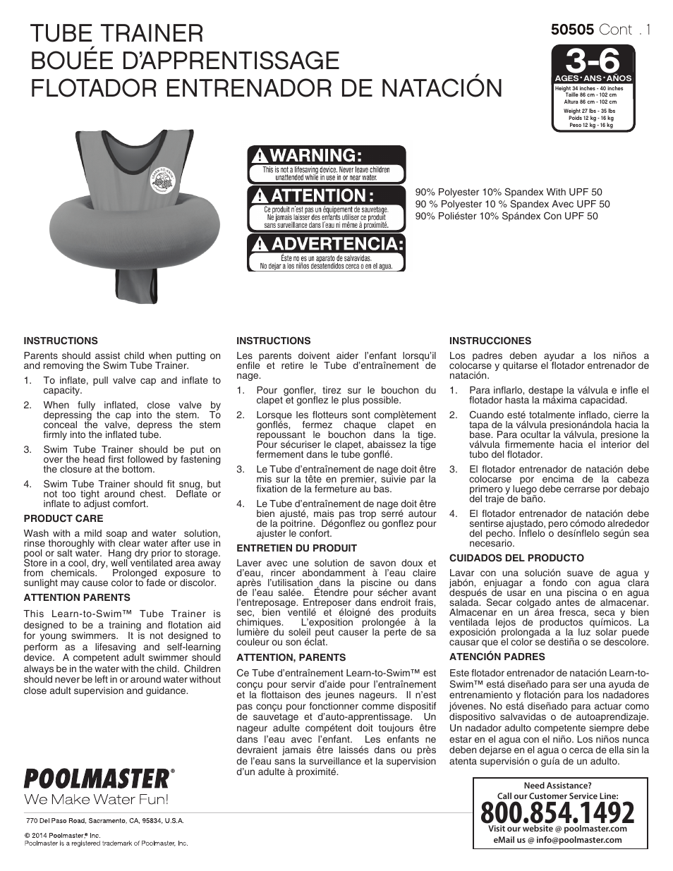Poolmaster 50505 LTS Tube Trainer User Manual | 1 page