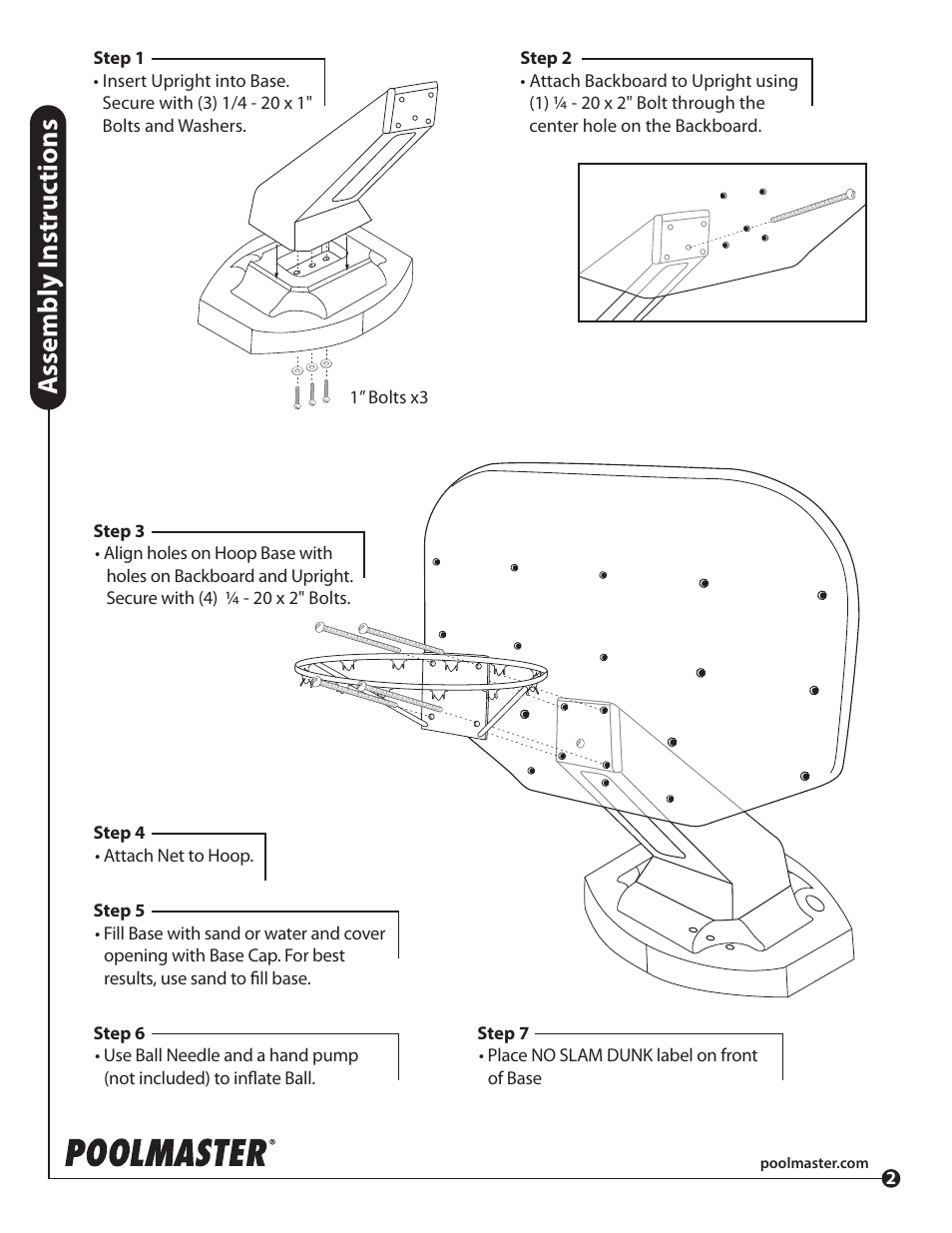 Assembly i nstr uc tions | Poolmaster 72900 Series NBA Competition Basketball Game User Manual | Page 2 / 2