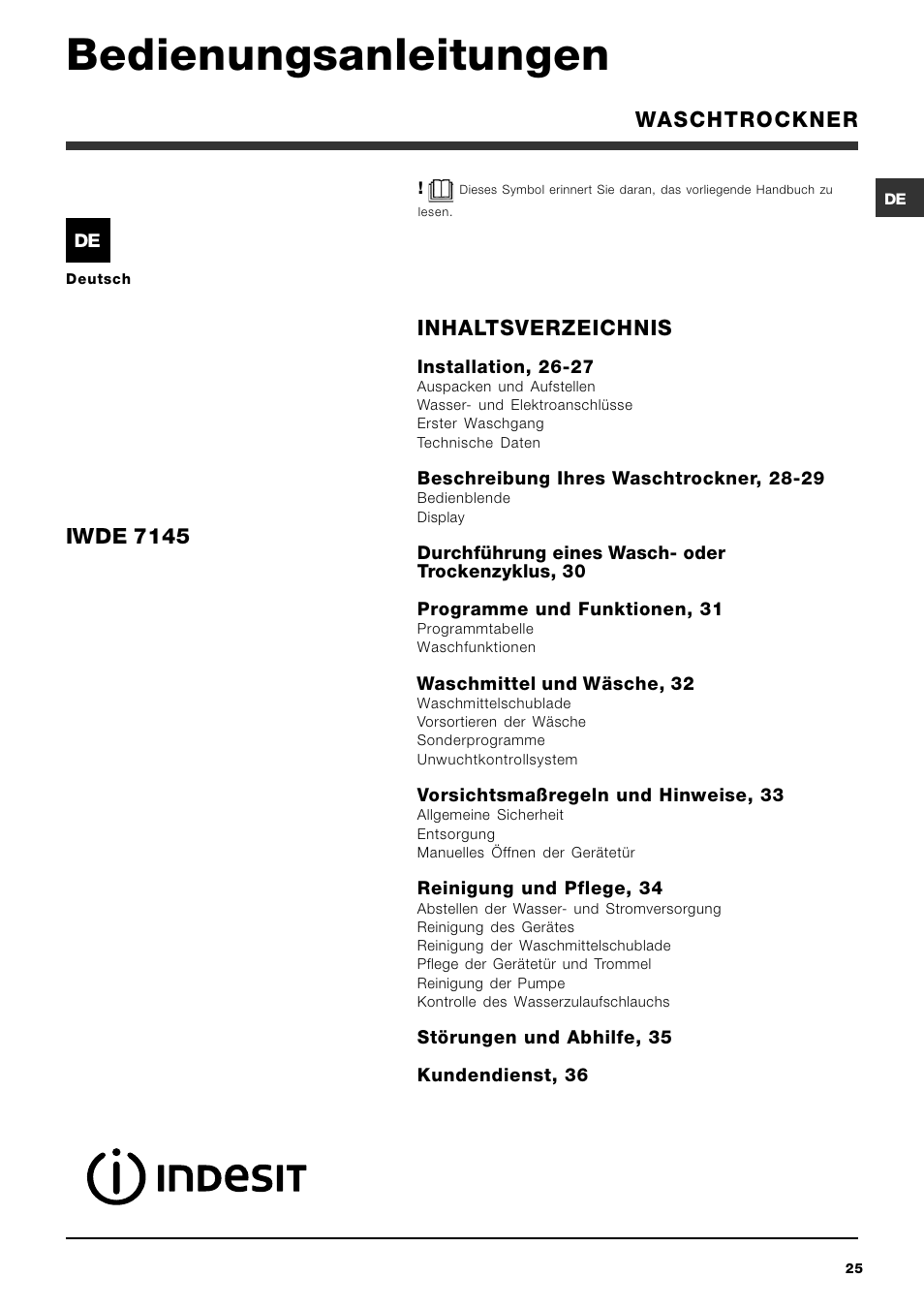 Indesit IWDE 7145 User Manual | Page 25 / 60