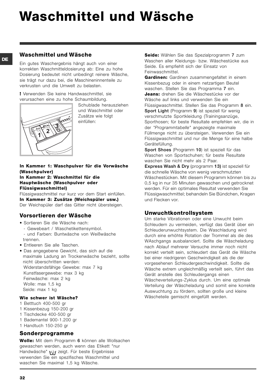 Waschmittel und wäsche | Indesit IWDE 7145 User Manual | Page 32 / 60
