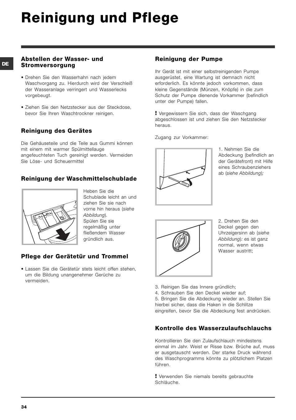 Reinigung und pflege | Indesit IWDE 7145 User Manual | Page 34 / 60
