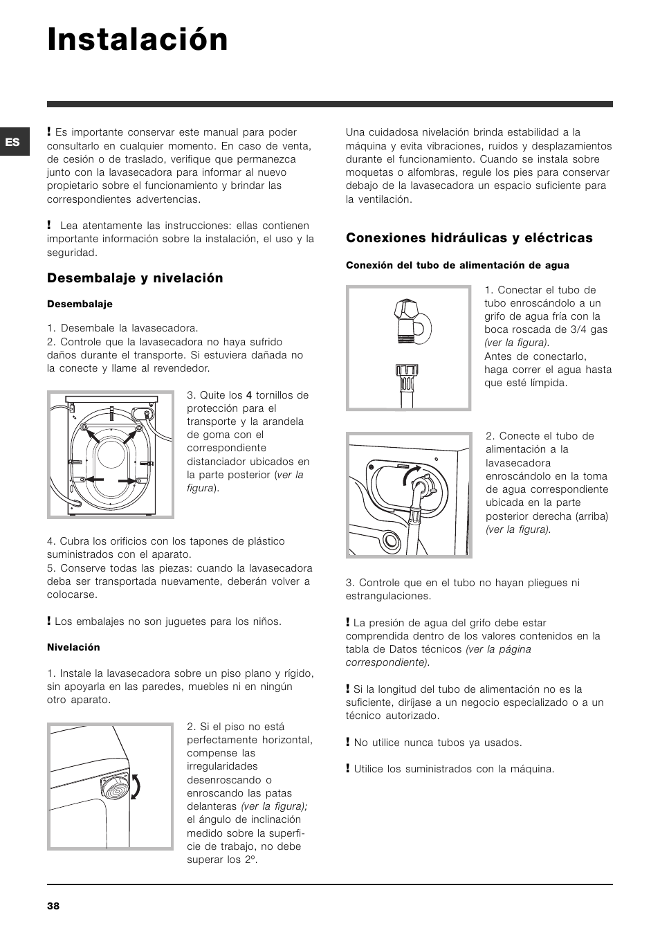 Instalación | Indesit IWDE 7145 User Manual | Page 38 / 60