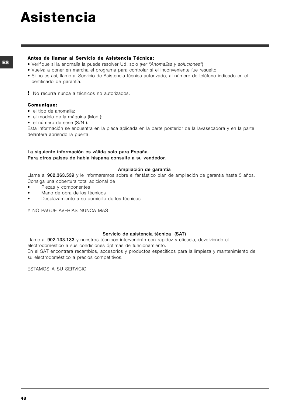 Asistencia | Indesit IWDE 7145 User Manual | Page 48 / 60