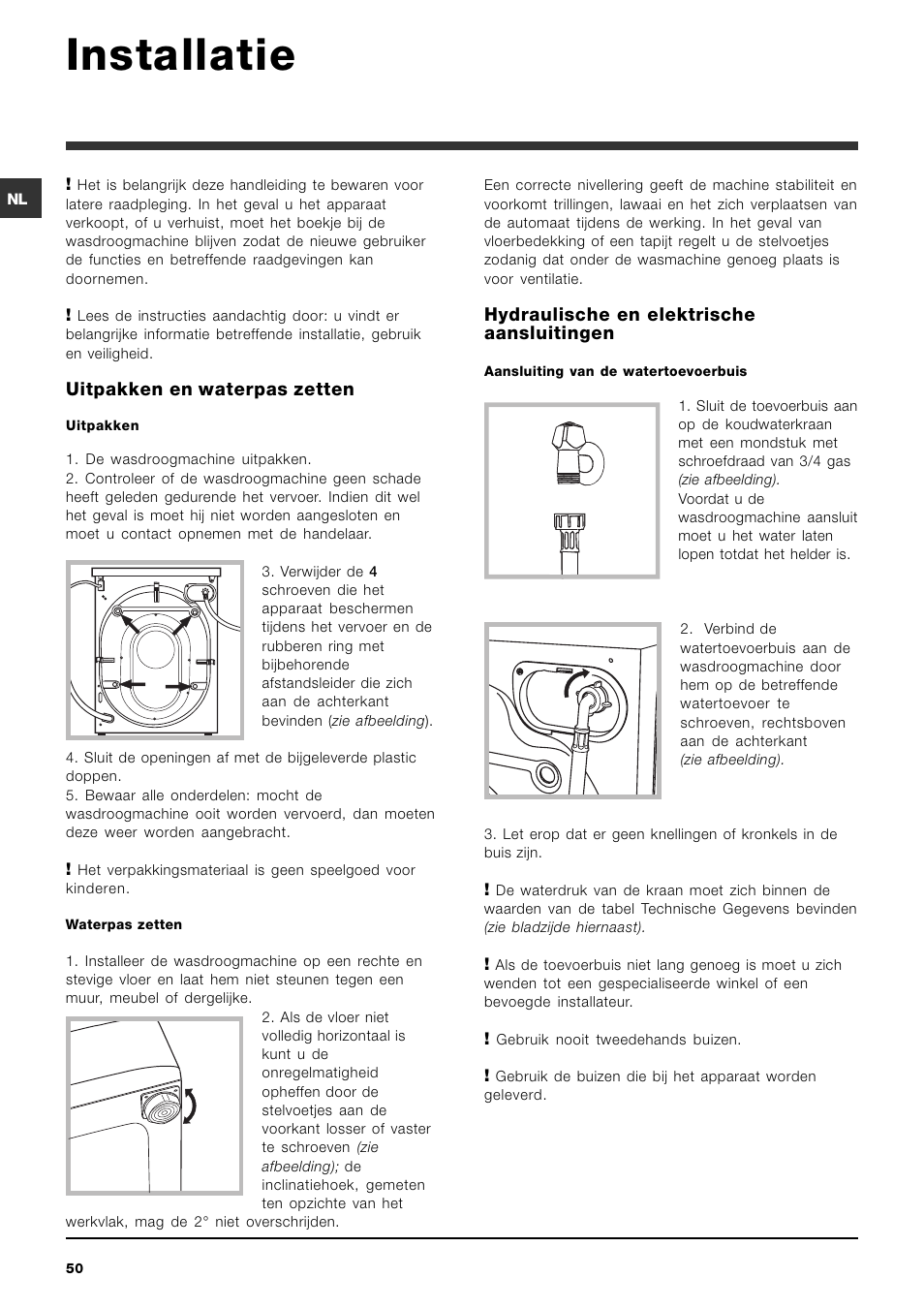 Installatie | Indesit IWDE 7145 User Manual | Page 50 / 60