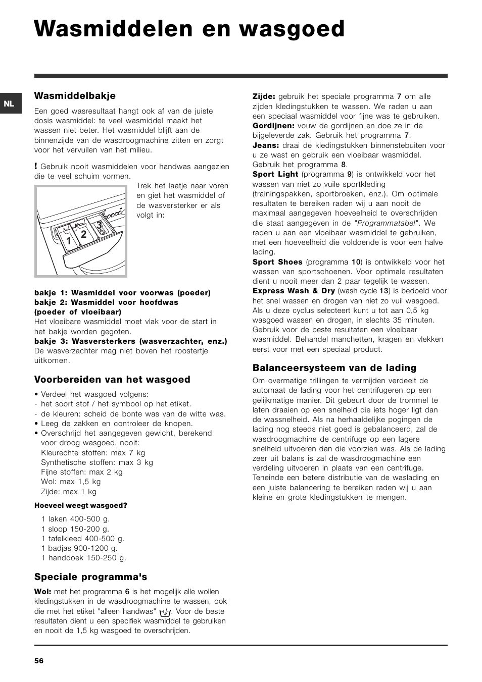 Wasmiddelen en wasgoed | Indesit IWDE 7145 User Manual | Page 56 / 60