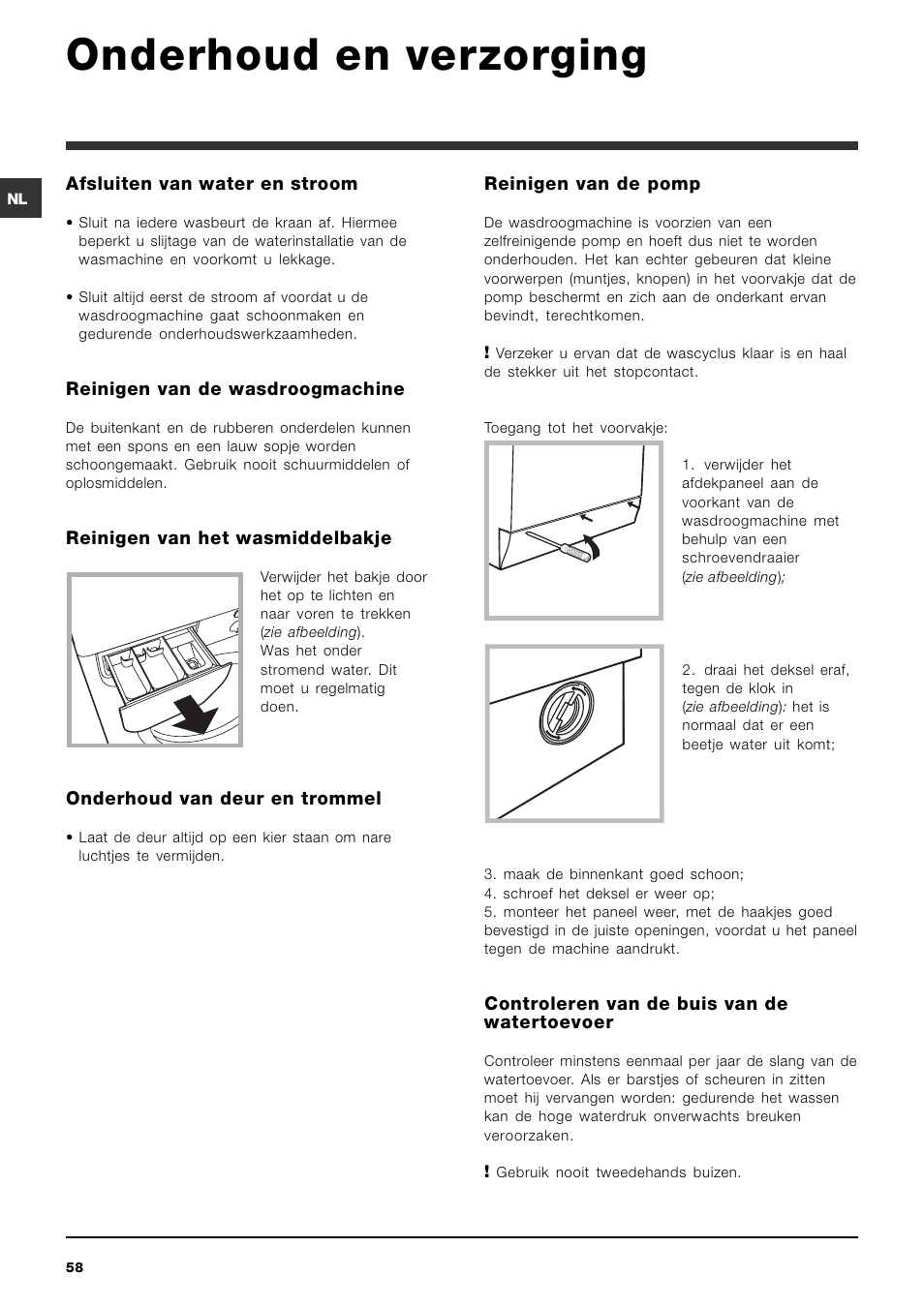 Onderhoud en verzorging | Indesit IWDE 7145 User Manual | Page 58 / 60