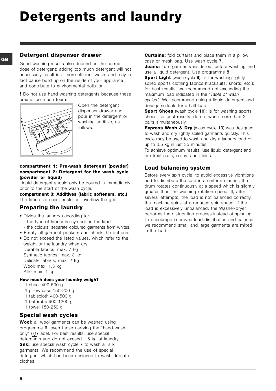 Detergents and laundry | Indesit IWDE 7145 User Manual | Page 8 / 60