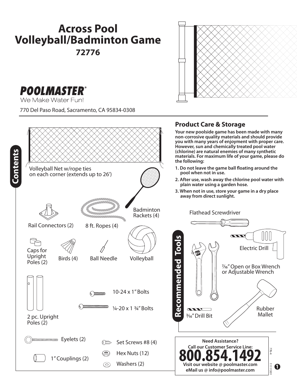 Poolmaster 72776 Above-Ground Across Pool Badminton User Manual | 2 pages