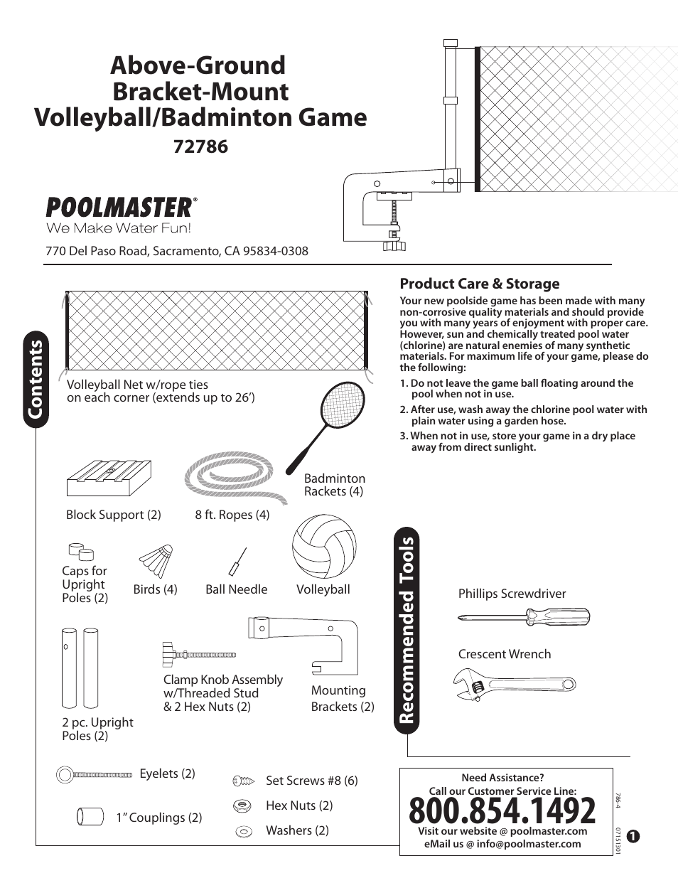 Poolmaster 72786 Above-Ground Across Pool Badminton User Manual | 2 pages