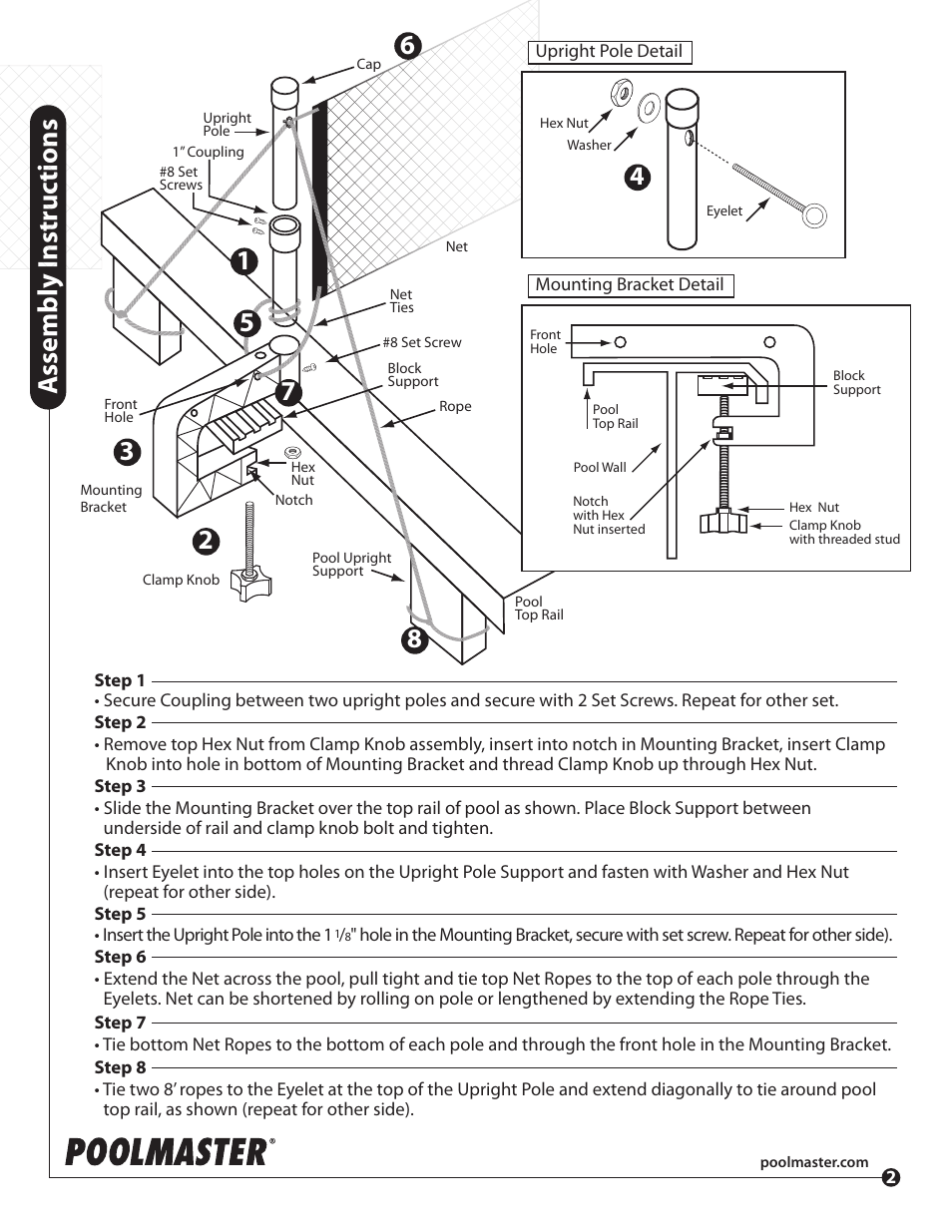 Assembly i nstr uc tions | Poolmaster 72786 Above-Ground Across Pool Badminton User Manual | Page 2 / 2