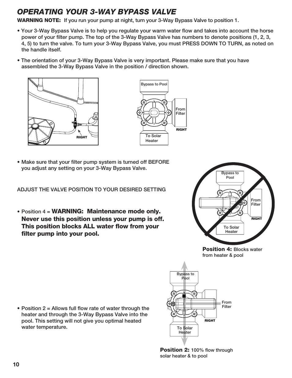 Operating your 3-way bypass valve | Poolmaster 59025 Above-Ground Pool Solar Heater User Manual | Page 11 / 13