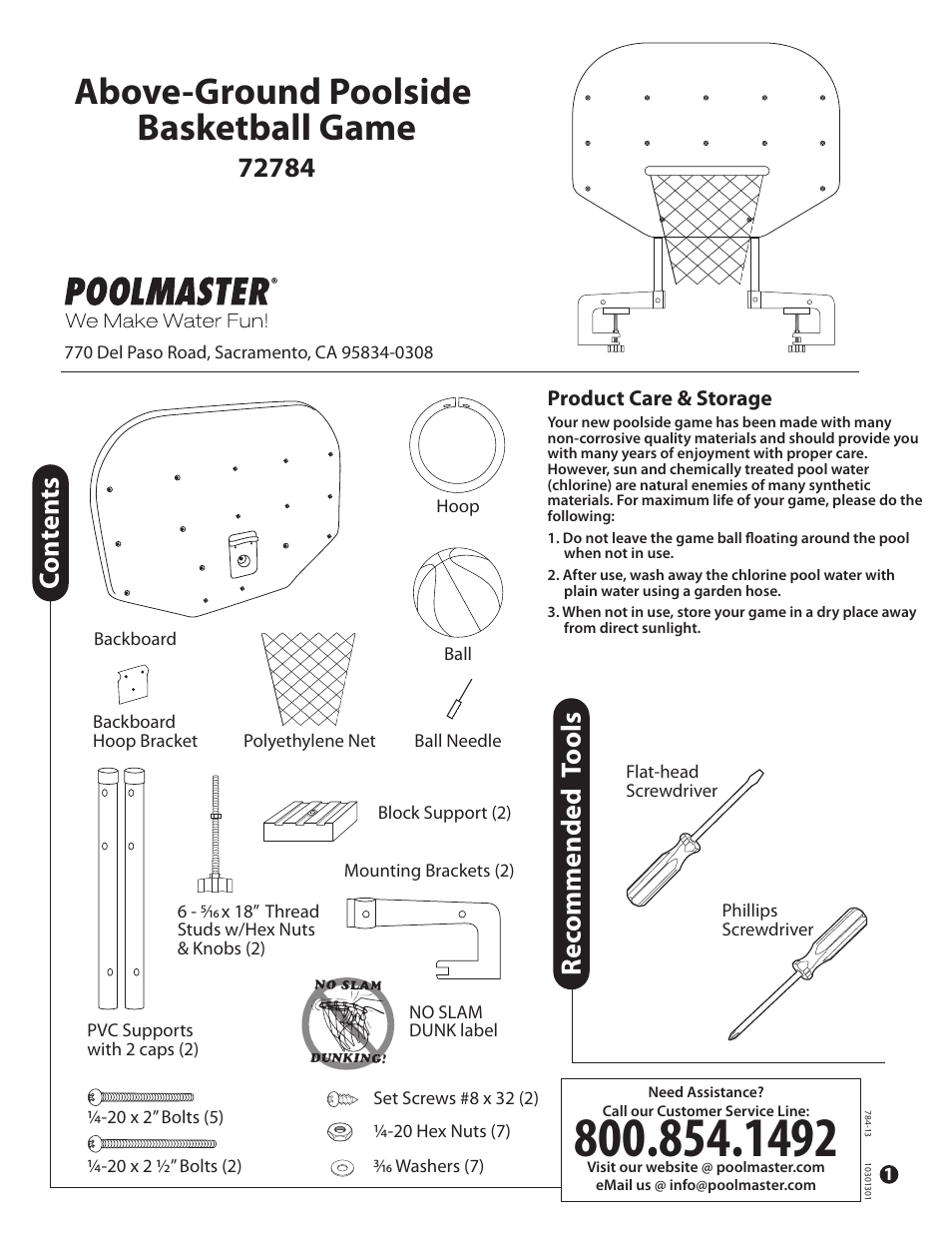 Poolmaster 72784 Above-Ground Poolside BBall Game User Manual | 3 pages