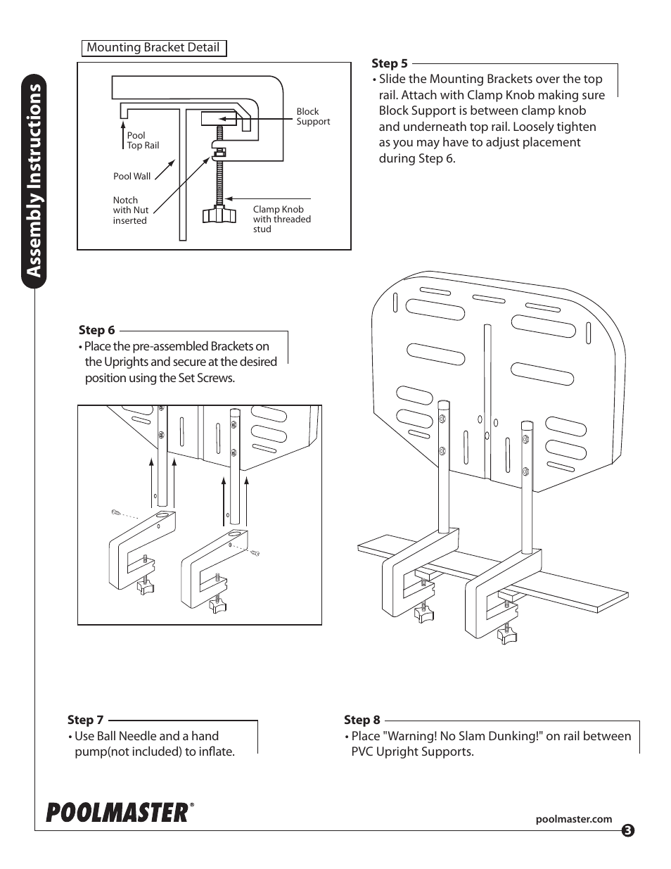 Assembly i nstr uc tions | Poolmaster 72784 Above-Ground Poolside BBall Game User Manual | Page 3 / 3