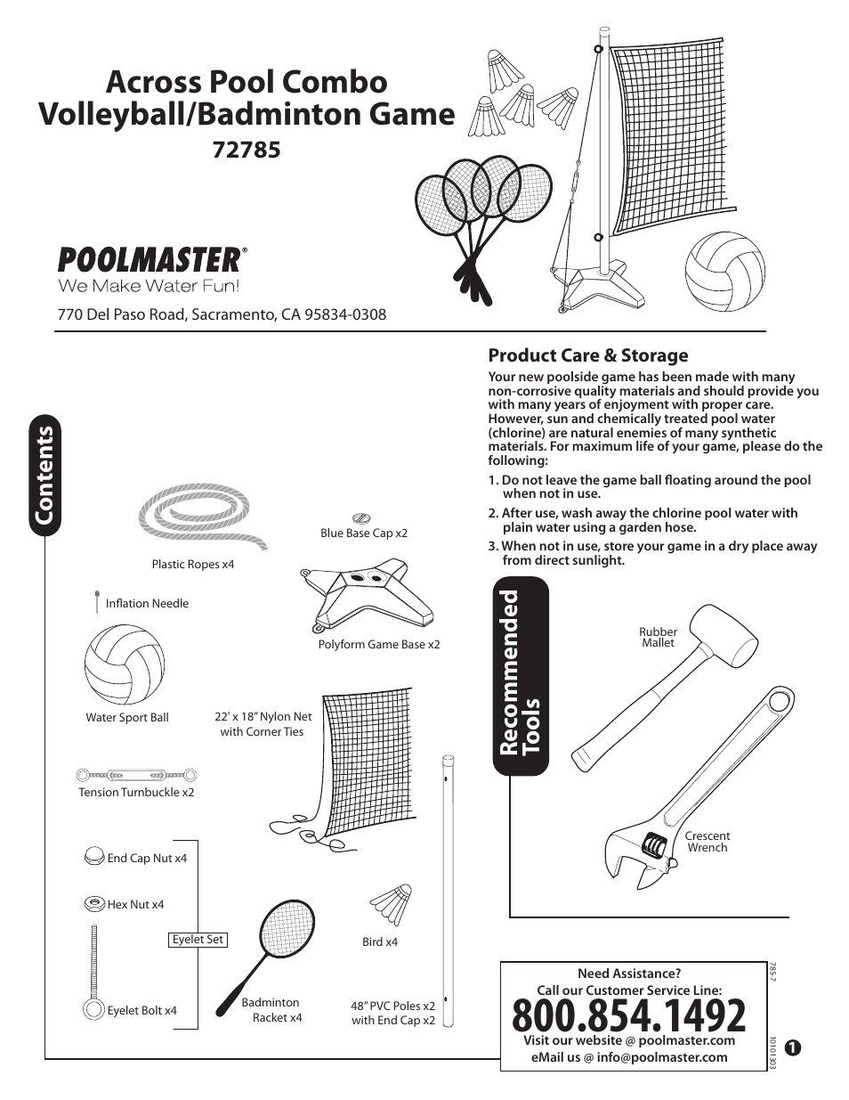 Poolmaster 72785 Across Pool Combo Badminton User Manual | 4 pages