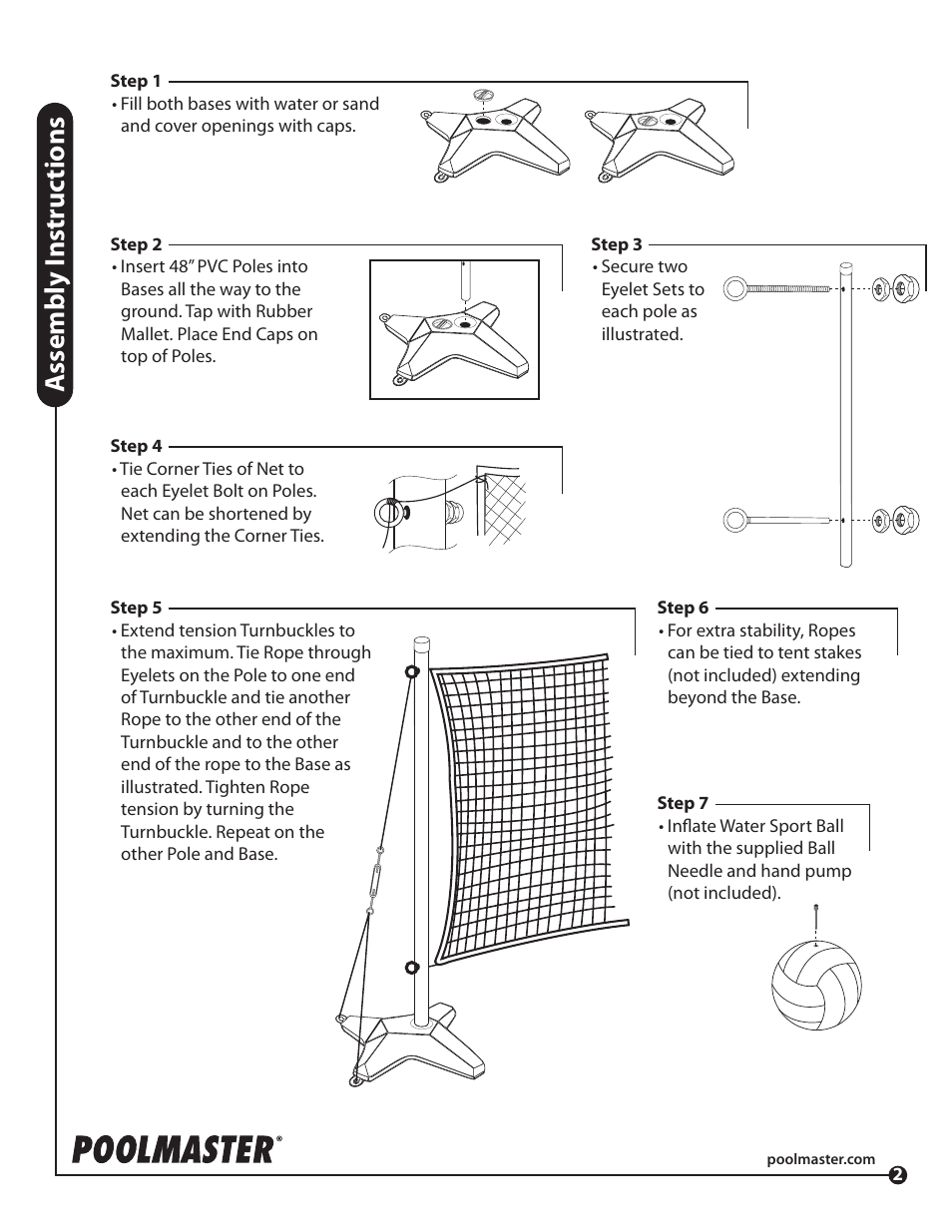 Assembly i nstr uc tions | Poolmaster 72785 Across Pool Combo Badminton User Manual | Page 2 / 4