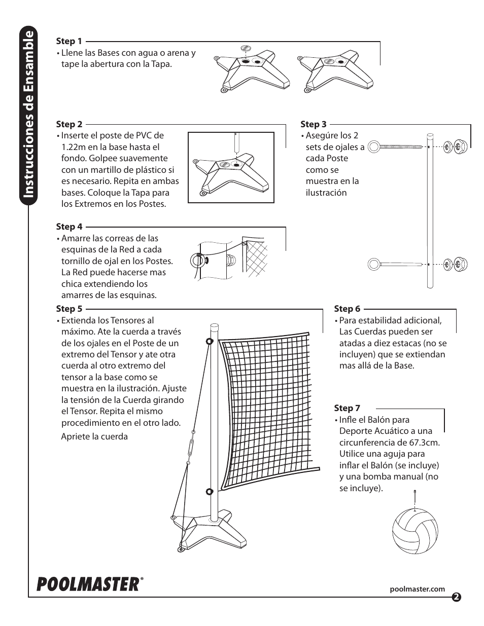 Instr uc ciones de ensamble | Poolmaster 72785 Across Pool Combo Badminton User Manual | Page 4 / 4