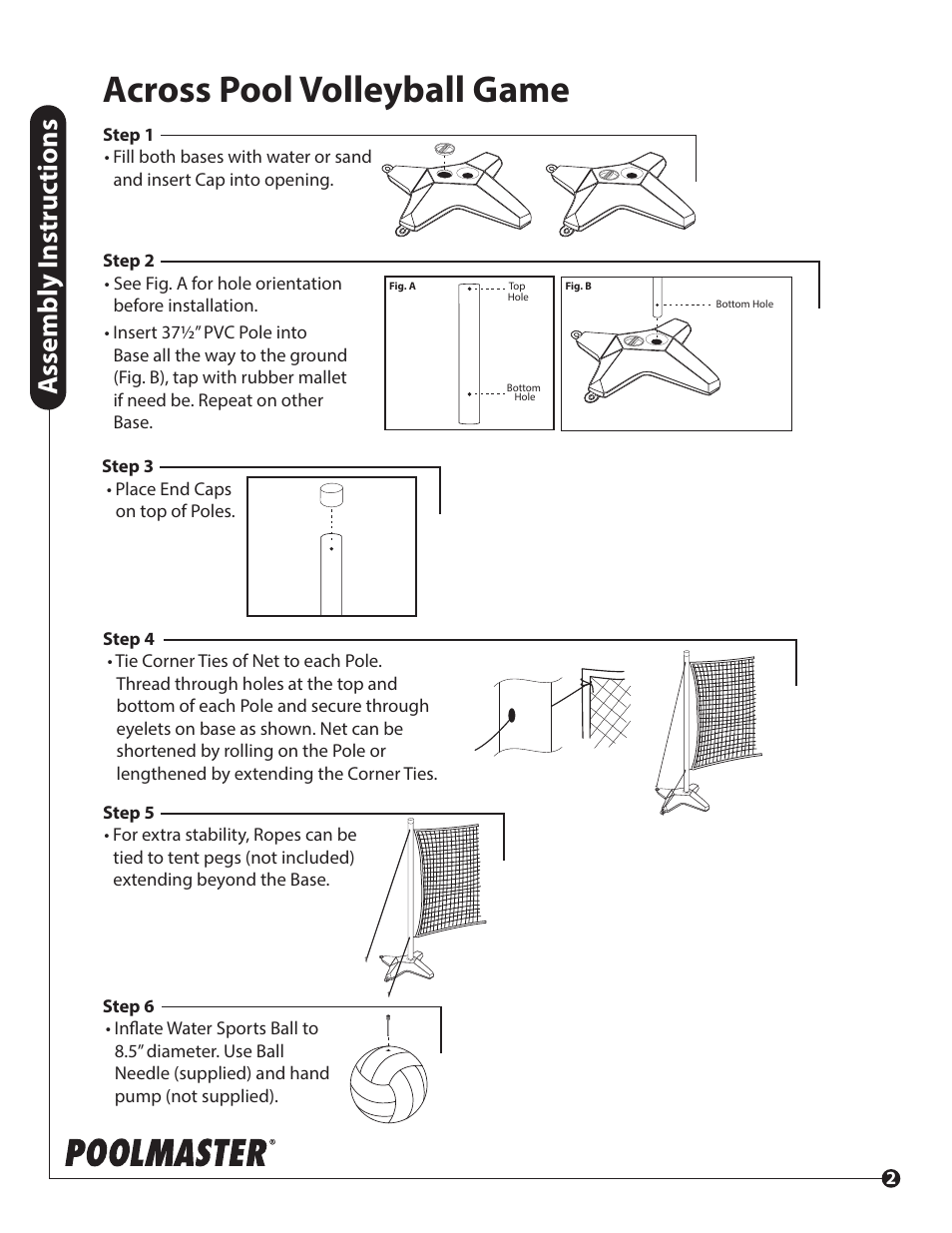 Across pool volleyball game, Assembly i nstr uc tions | Poolmaster 72789 Across Pool Volleyball Game User Manual | Page 2 / 2