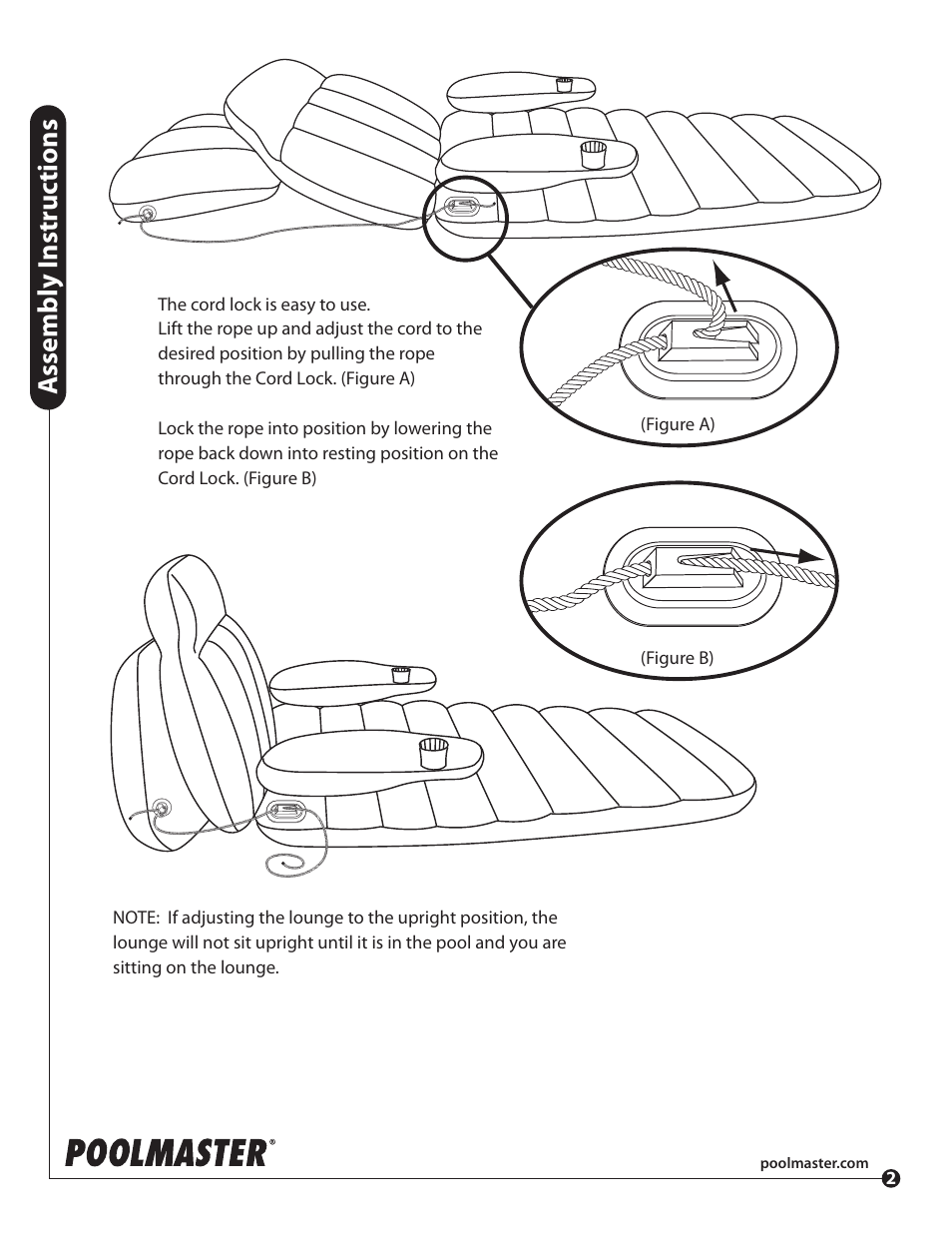 Assembly i nstr uc tions | Poolmaster 85687 Adjustable Chaise Floating Lounge User Manual | Page 2 / 2