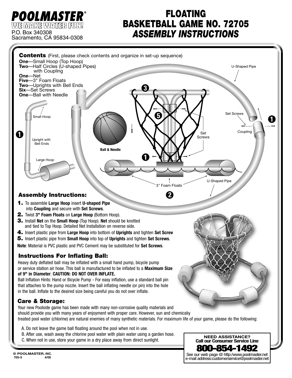 Poolmaster 72705 All-Pro Water Basketball Game User Manual | 2 pages