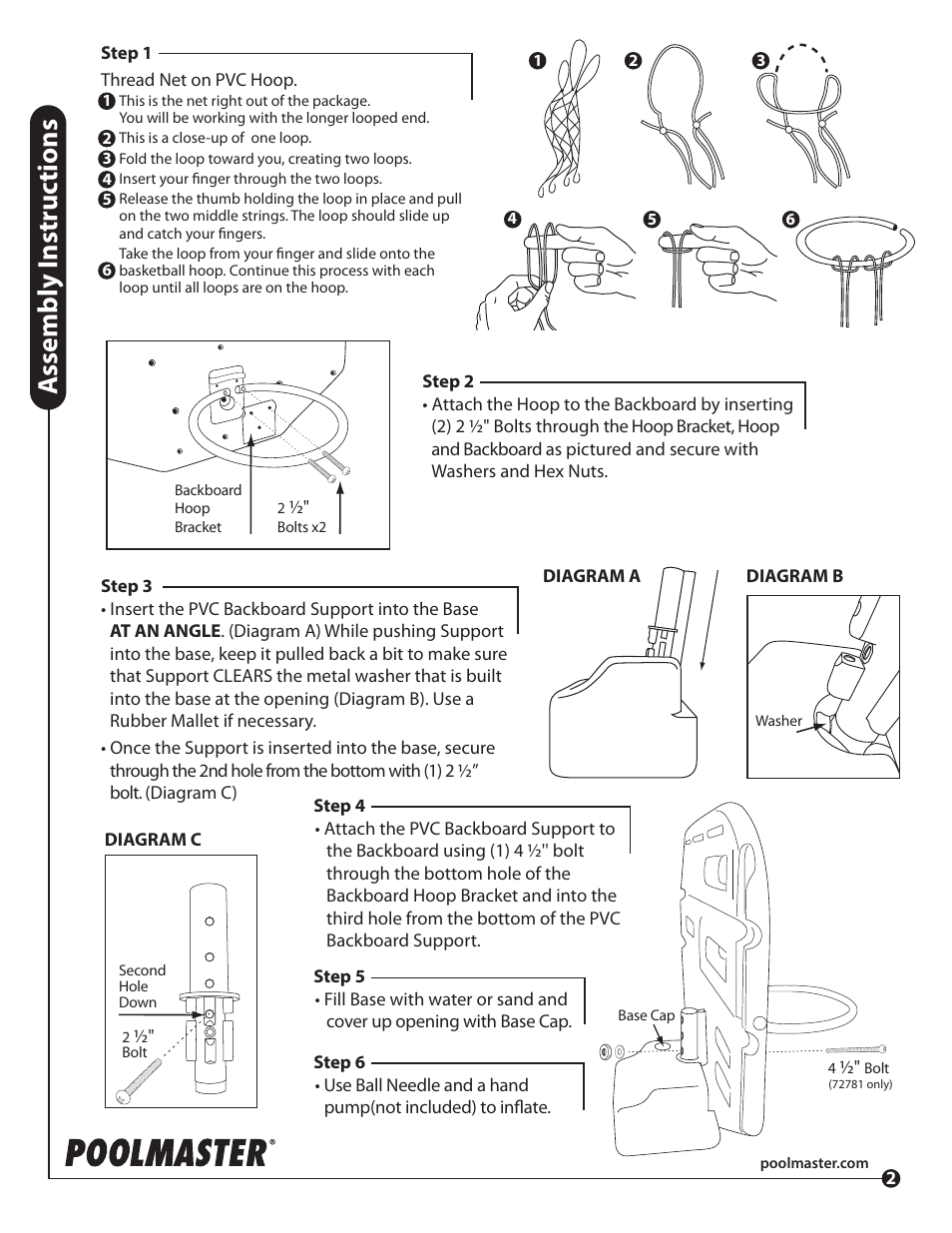 Assembly i nstr uc tions | Poolmaster 72781 Classic Pro Poolside Basketball Game User Manual | Page 2 / 2