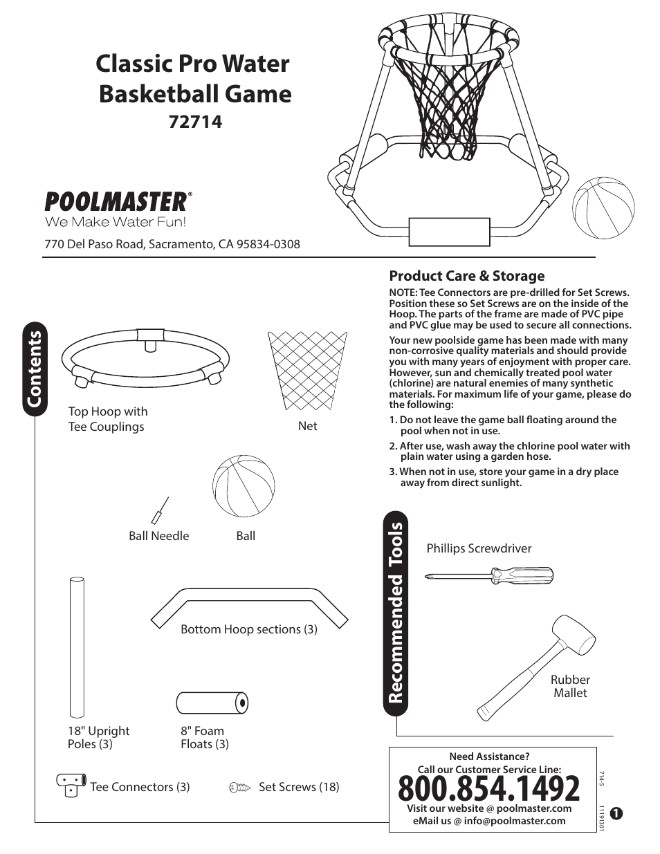 Poolmaster 72714 Classic Pro Water Basketball Game User Manual | 2 pages