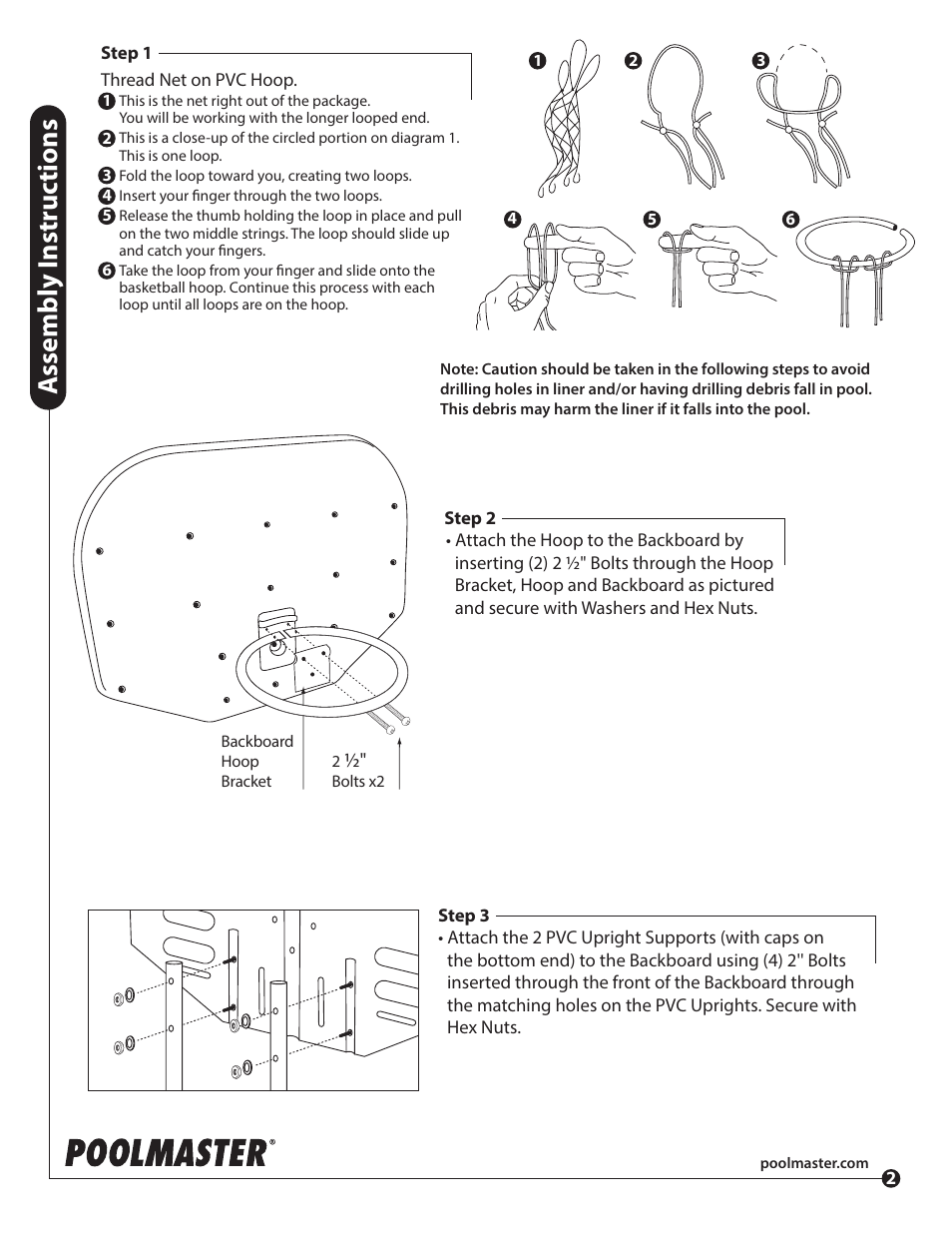 Assembly i nstr uc tions | Poolmaster 72783 Pro-Rebounder Poolside Basketball Game User Manual | Page 2 / 3